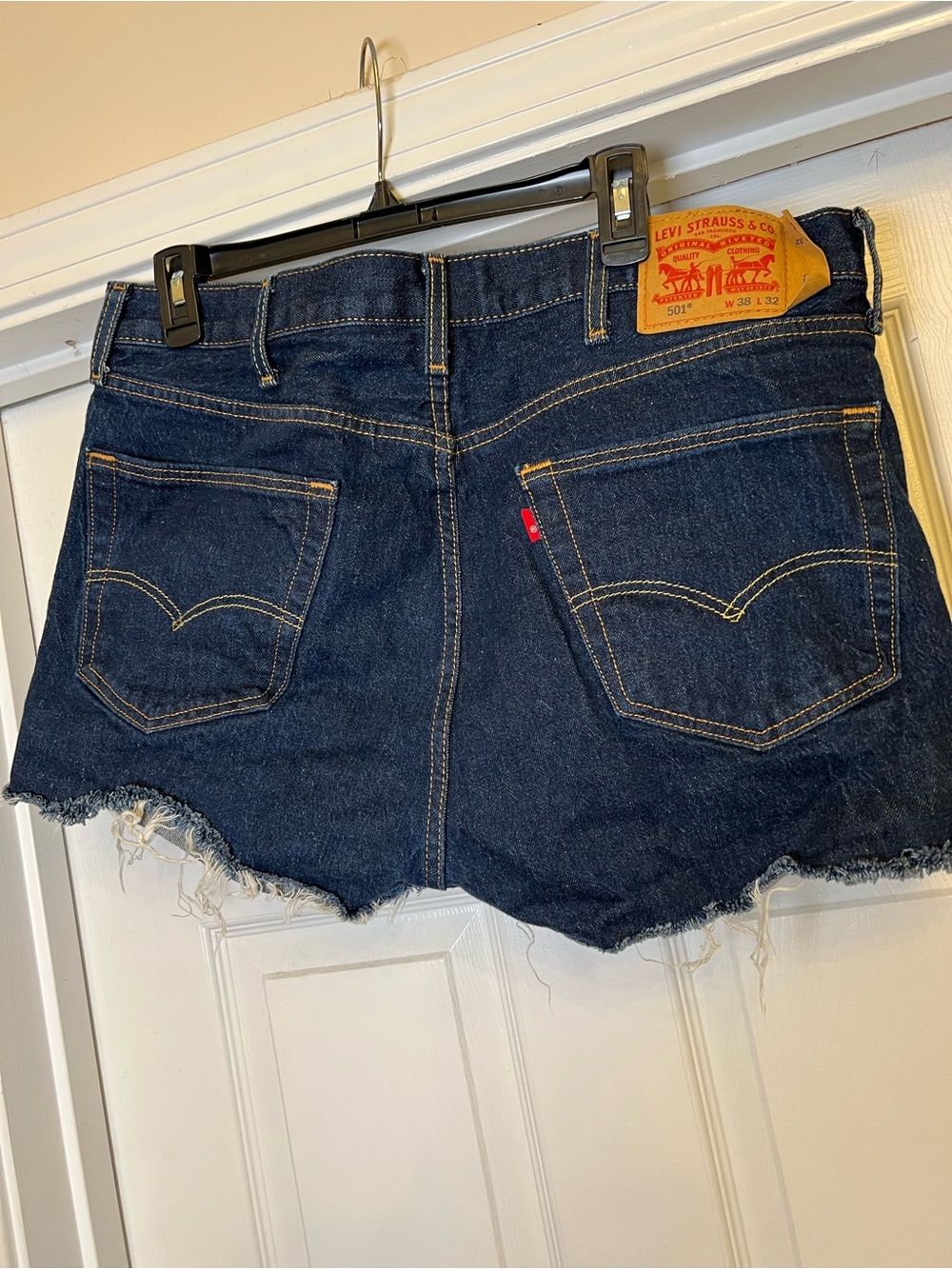 Men’s 501 Levi's Indigo Denim Frayed Hem Cutoff Shorts. Great swim cover up!